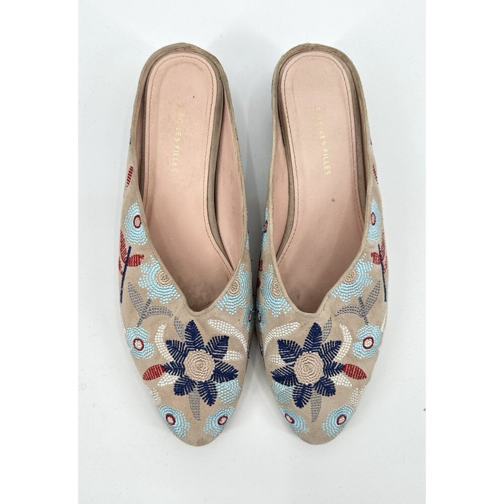 Avec Les Filles Beige Embroidered Floral Slip-On Mules - Picture 4 of 9